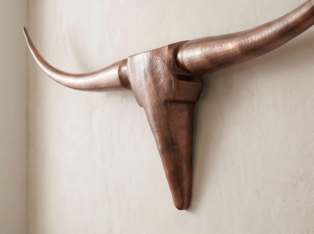 FineBuy Deko Geweih Bull M FB37860 Bronze 100 cm Aluminium Design Hörner, Wanddekoration Stierkopf H