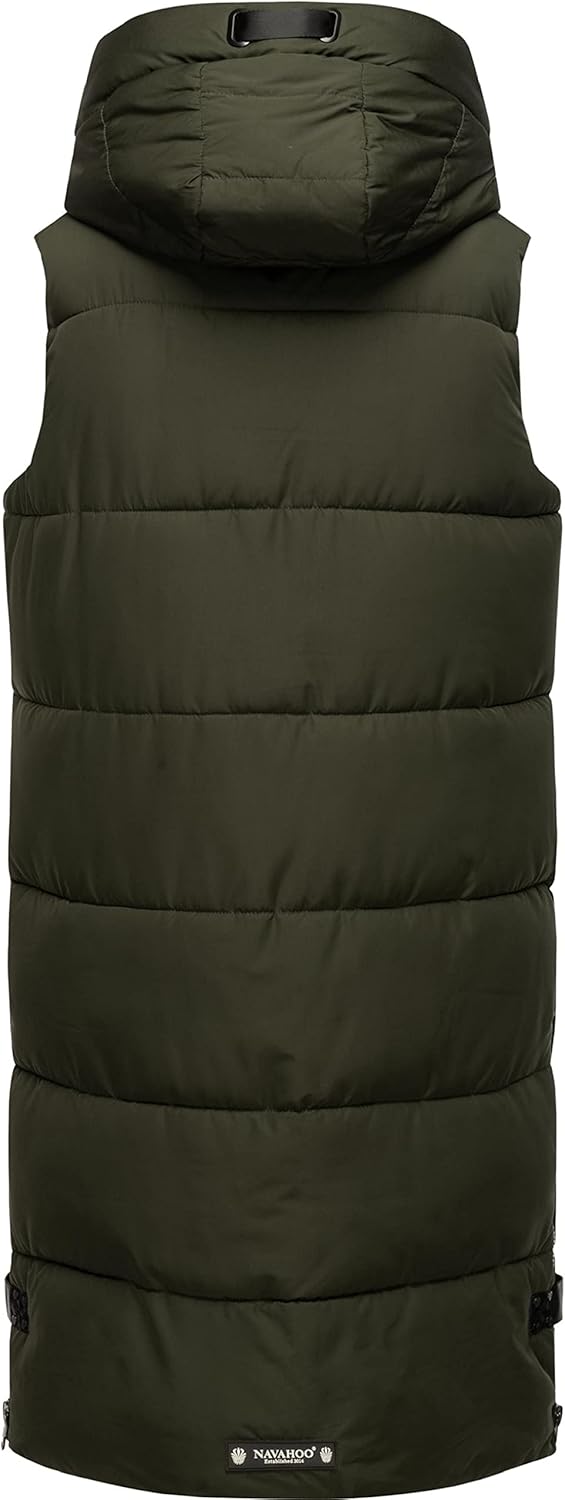 Navahoo Damen ärmellose Lange Outdoorweste warme Winterjacke Schnuffelchen XS-3XL XS Dark Olive, XS