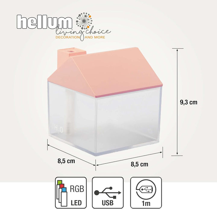 Hellum Luftbefeuchter dekorativ, tragbarin rosa, Diffuser in Form eines Haus 8,4x9,5cm gross, süsser
