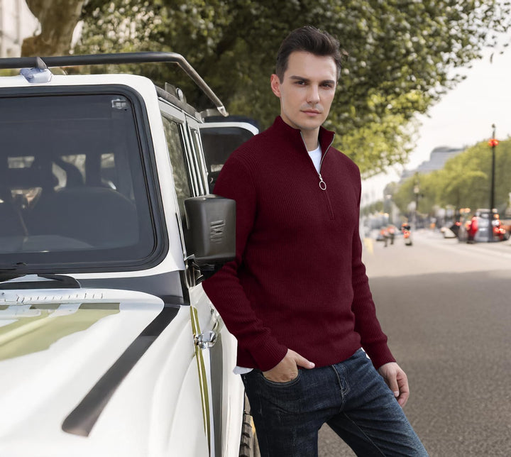 Hisir Pullover Herren Strickpullover 1/4 Zip Pulli Männer, Bequem Weich Warmer Winter Pullover für M