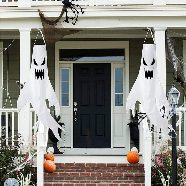 3 Stück Halloween Deko Geist mit Bunt LED Lichtern, 120x50cm Halloween Deko Outdoor Innen Ghost Wind