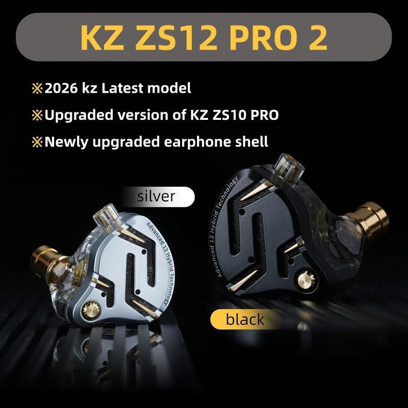KZ ZS12 PRO 2 - ZS12 PRO 2 In-Ear-Kopfhörer, 5BA+1DD 6 Hybrid-Treiber, Gaming-Kopfhörer mit Kabel, I