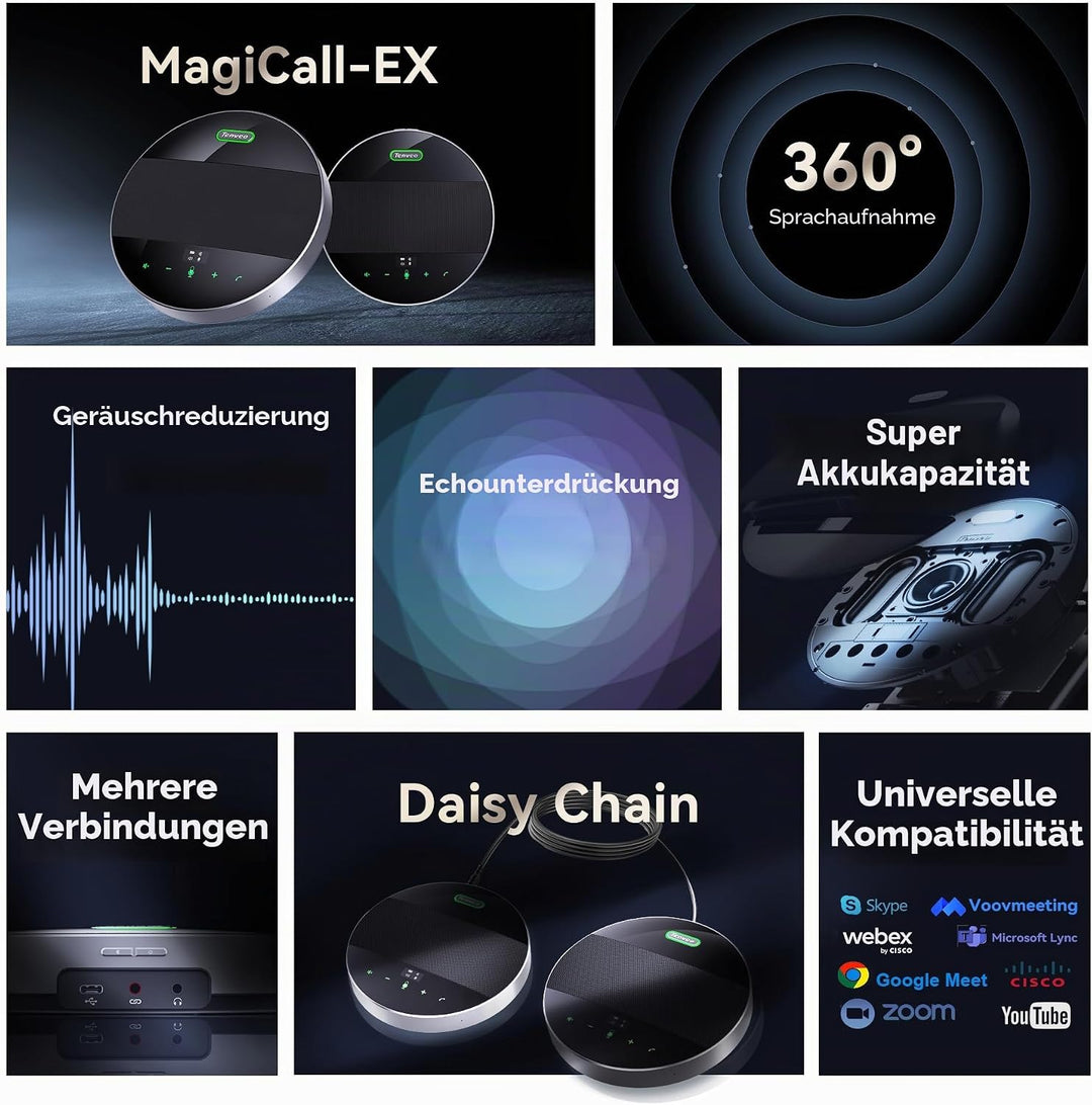 Tenveo M5B-EX Pro Drahtlose Konferenz-Freisprecheinrichtung | Daisy-Chain 2 Einheiten für 30 Teilneh