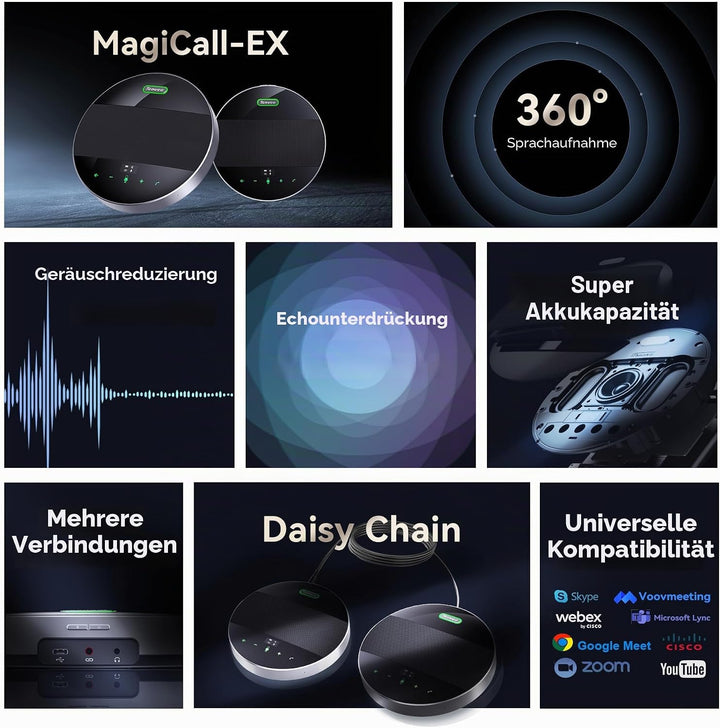 Tenveo M5B-EX Pro Drahtlose Konferenz-Freisprecheinrichtung | Daisy-Chain 2 Einheiten für 30 Teilneh