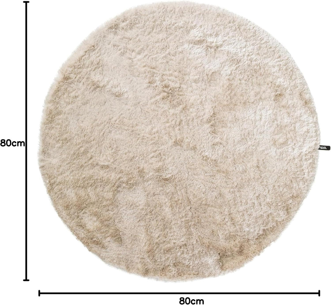 benuta Shaggy Hochflor Teppich Whisper Beige ø 80 cm rund | Langflor Teppich für Schlafzimmer und Wo