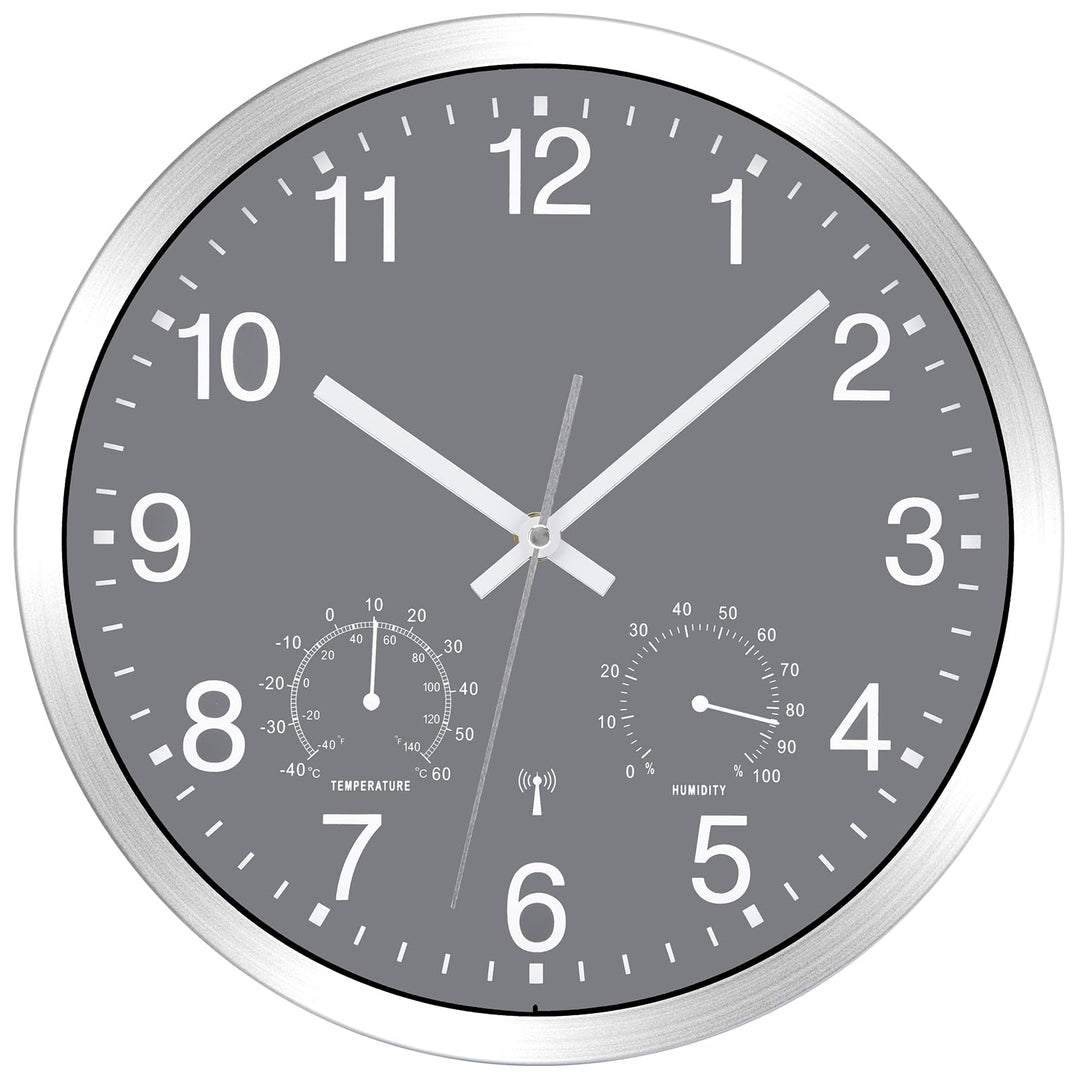 Wanduhr Funk Uhr mit Temperaturanzeige und Feuchtigkeitsmesser Funkuhr Wanduhr Lautlos Wand Ohne Tic