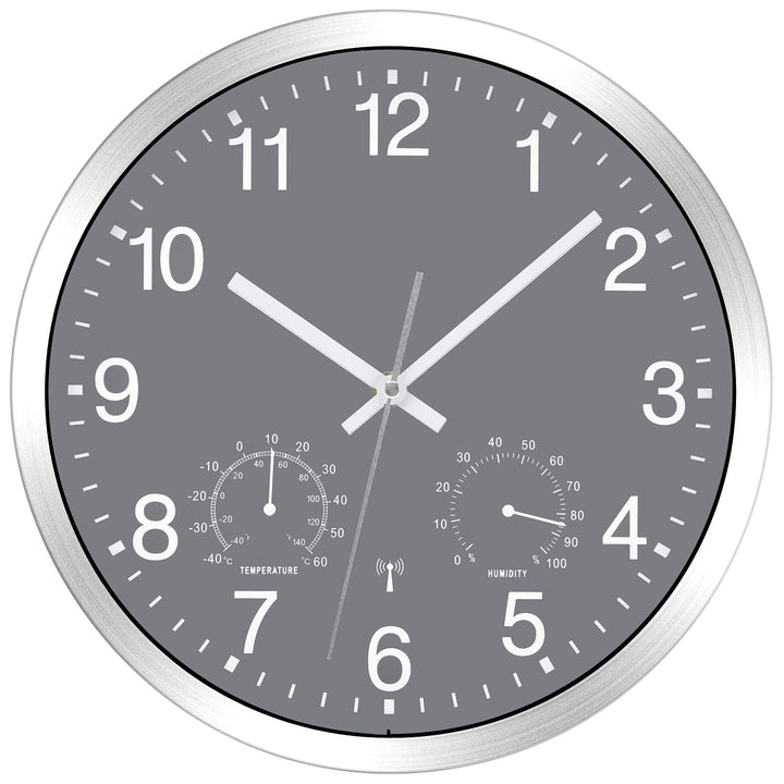 Wanduhr Funk Uhr mit Temperaturanzeige und Feuchtigkeitsmesser Funkuhr Wanduhr Lautlos Wand Ohne Tic