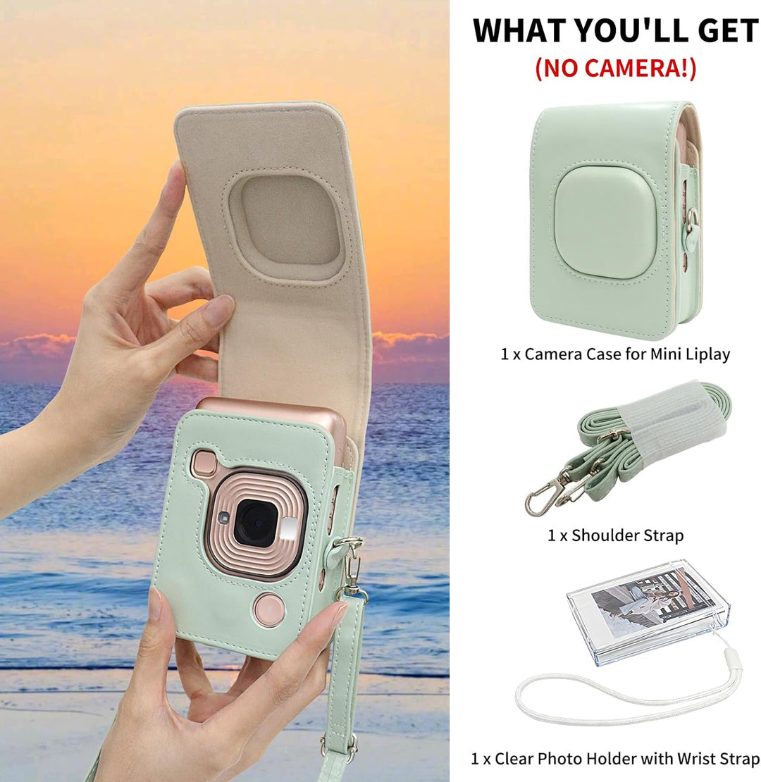 HIYQIN Leder Tasche Kompatibel mit Fujifilm Instax Mini LiPLAY, für Fujifilm Mini Liplay Tasche mit