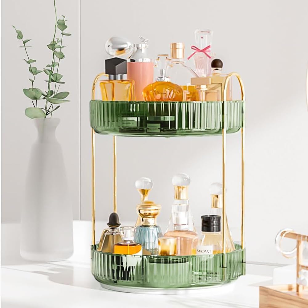 ROWNYEON Make up Organizer 360° Drehbar Kosmetik Organizer,Hautpflege Parfüm Organizer, 2 Lagen BadO