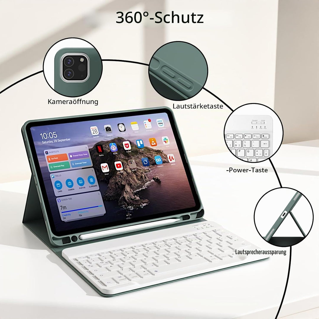 Hülle mit Tastatur für iPad Pro 11 4. / 3. / 2. Generation 2022/2021/2020 mit stifthalter, Magnetisc