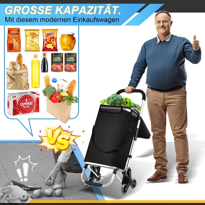 Einkaufstrolley Treppensteiger klappbar mit Kühlfach, 40L Volumen & bis 40kg belastbar | Einkaufswag