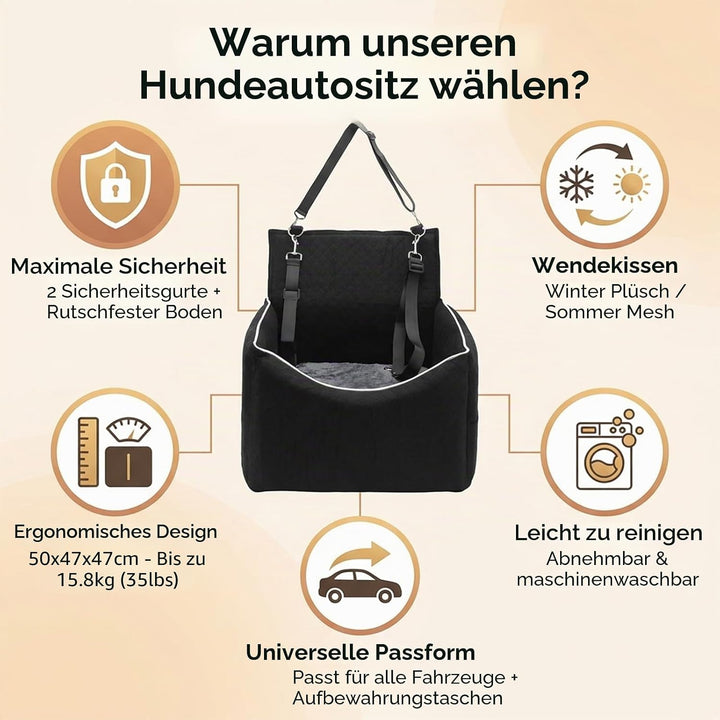 Hunde Autositz für kleine und mittlere Hunde bis 15,8 kg Hundesitz Auto mit 2 Sicherheitsgurten und