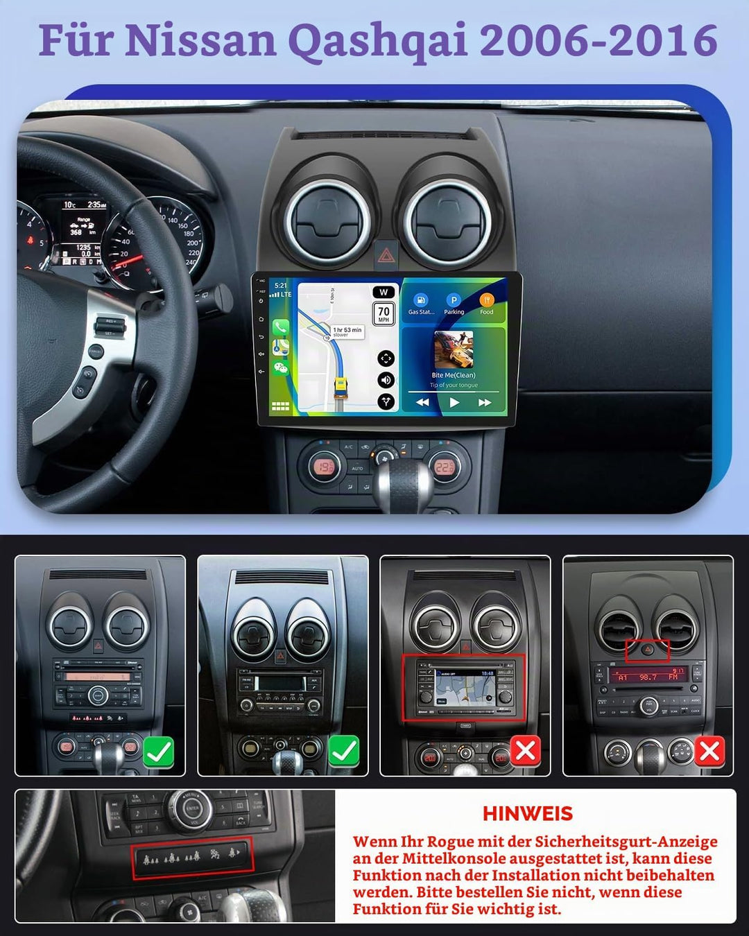 Hikity 2+64GB Android 15 Autoradio für Nissan Qashqai J10 2006-2016, 9 Inch IPS Touch Screen Radio m
