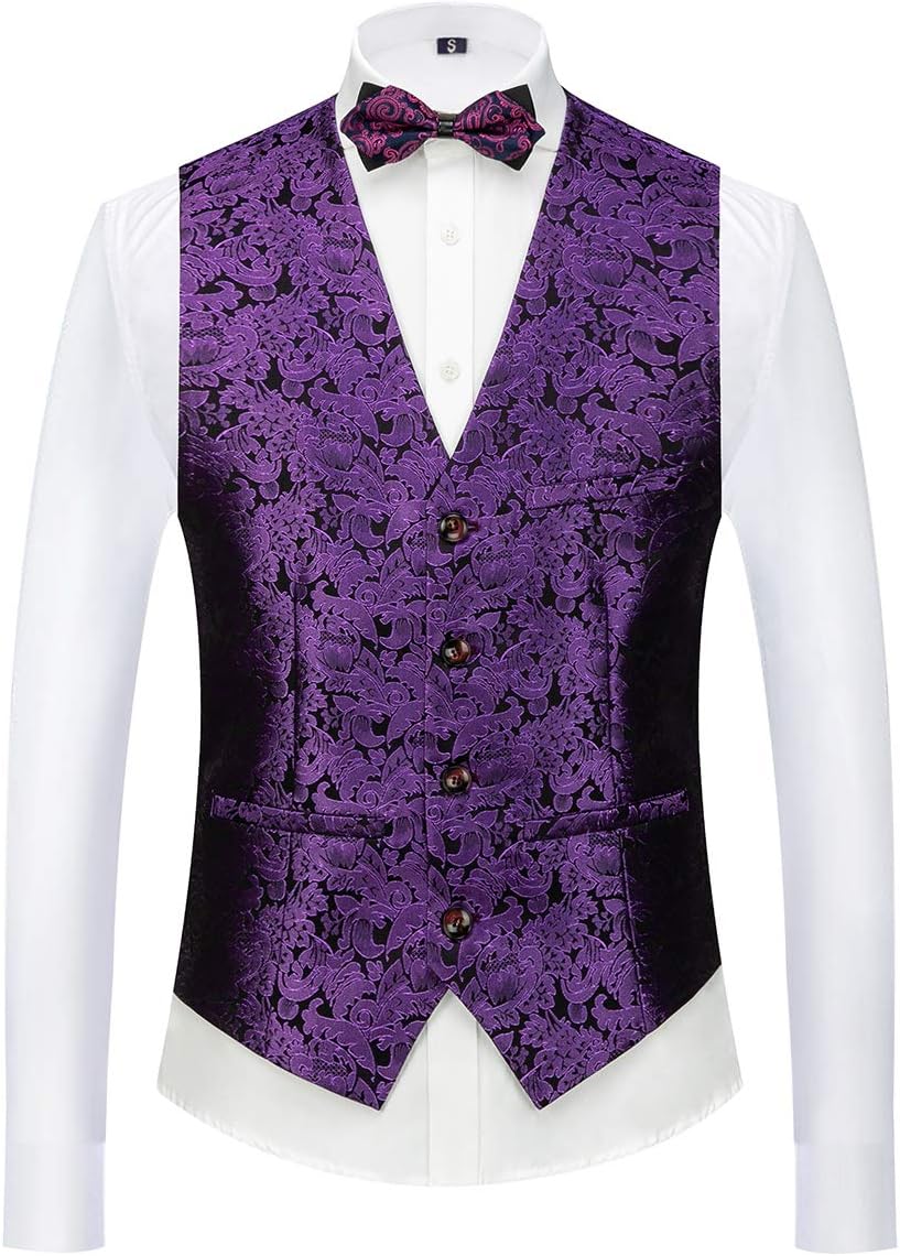 Sliktaa Anzug Herren 3-Teillig mit Schalkragen Muster Hochzeit Formell Business Smoking Jacke Weste