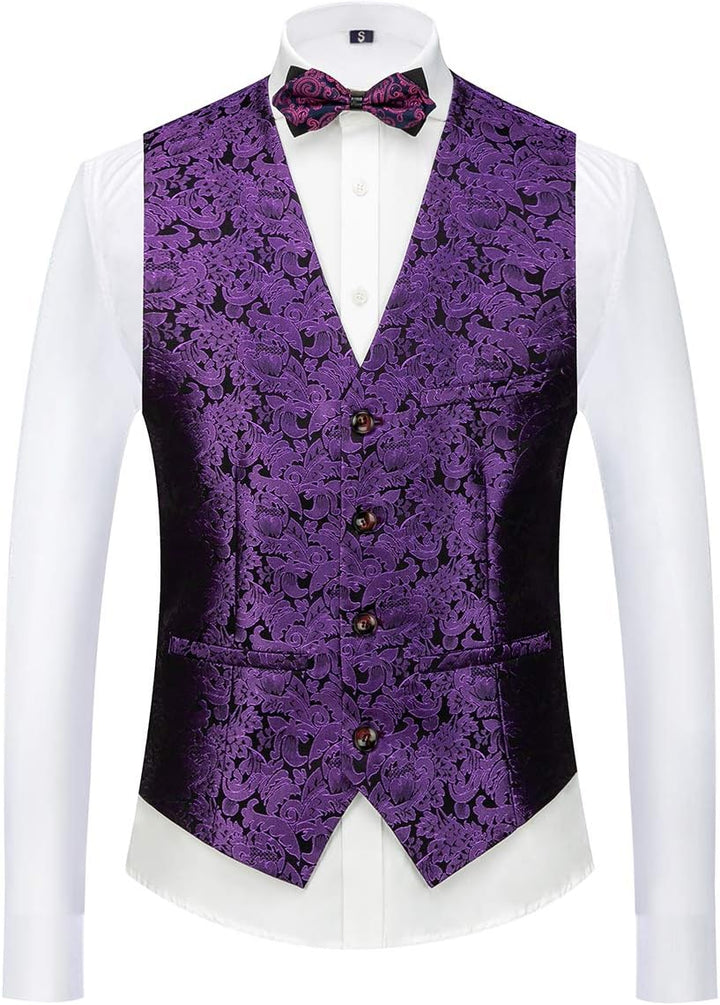 Sliktaa Anzug Herren 3-Teillig mit Schalkragen Muster Hochzeit Formell Business Smoking Jacke Weste
