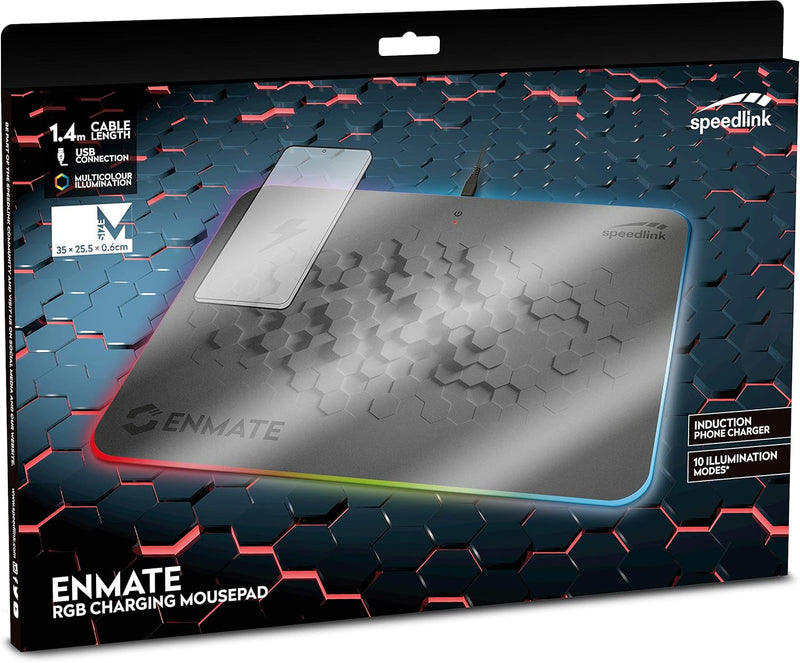 Speedlink ENMATE RGB Charging Mousepad - Gaming-Mauspad mit Induktions-Ladefunktion, grau