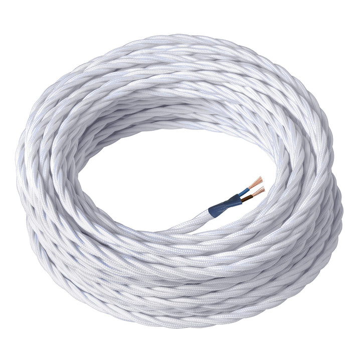 Amarcords - Textilkabel für Lampen WEISS, geflochten, Seide, 3 Meter, mit 2 Leiter 2x0,75 - Stoffkab