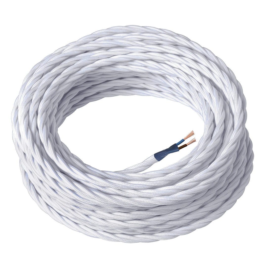 Amarcords - Textilkabel für Lampen WEISS, geflochten, Seide, 5 Meter, mit 2 Leiter 2x0,75 - Stoffkab