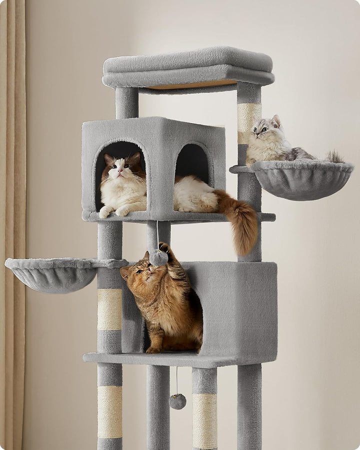 Feandrea Kratzbaum, 175 cm hoch, XL, mehrstöckiger Katzenbaum mit 2 Höhlen, 2 Liegemulden, 5 Kratzsä