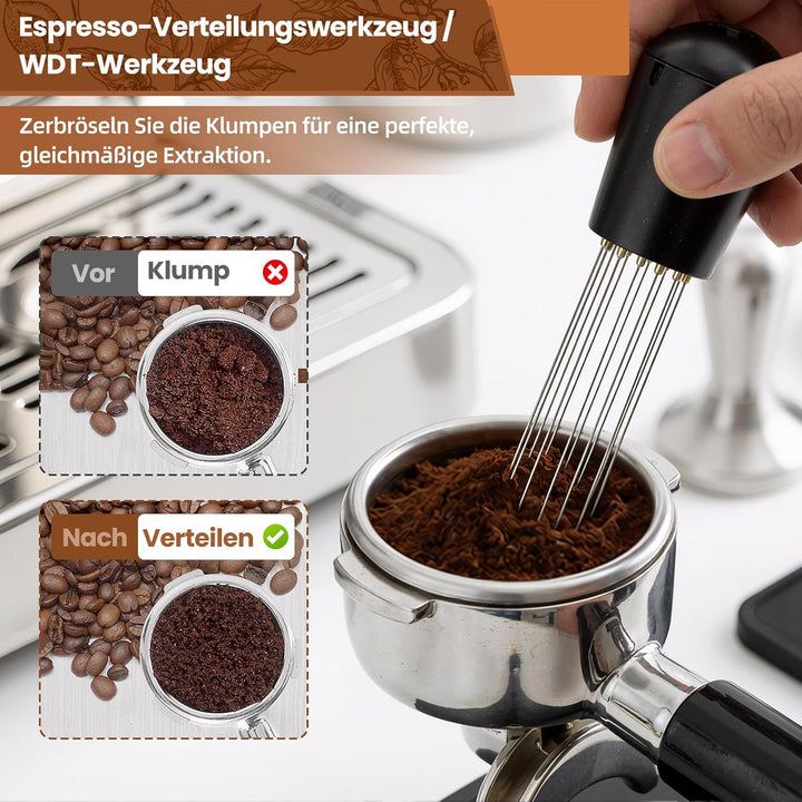 51mm Espresso Zubehör 7tlg. Set inkl. WDT Tool 51mm, Tamper, Distributor, Dosierring & Tamperstation