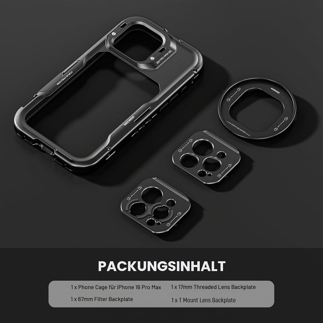 NEEWER 16 Pro Max Käfig Cage Schnellverschluss Video Rig Stabilisator kompatibel mit iPhone 16 Pro M