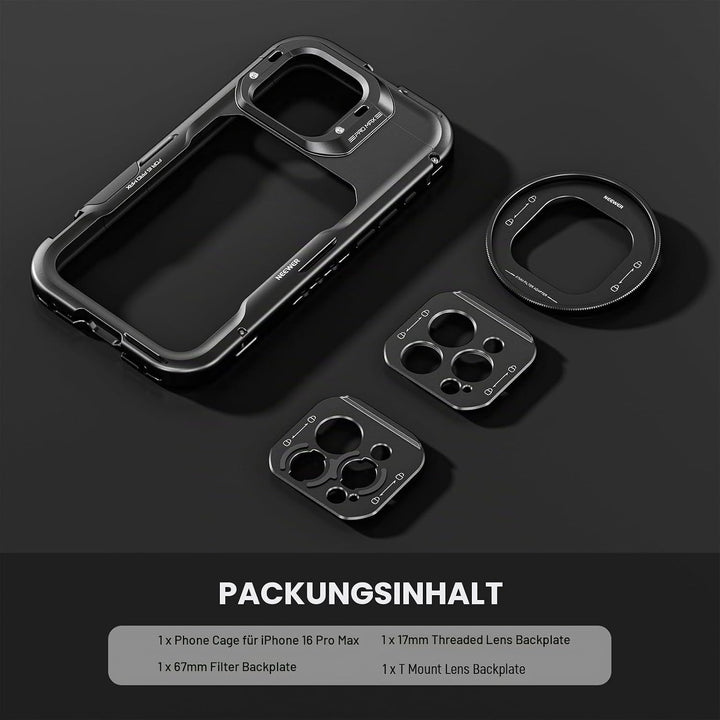 NEEWER 16 Pro Max Käfig Cage Schnellverschluss Video Rig Stabilisator kompatibel mit iPhone 16 Pro M