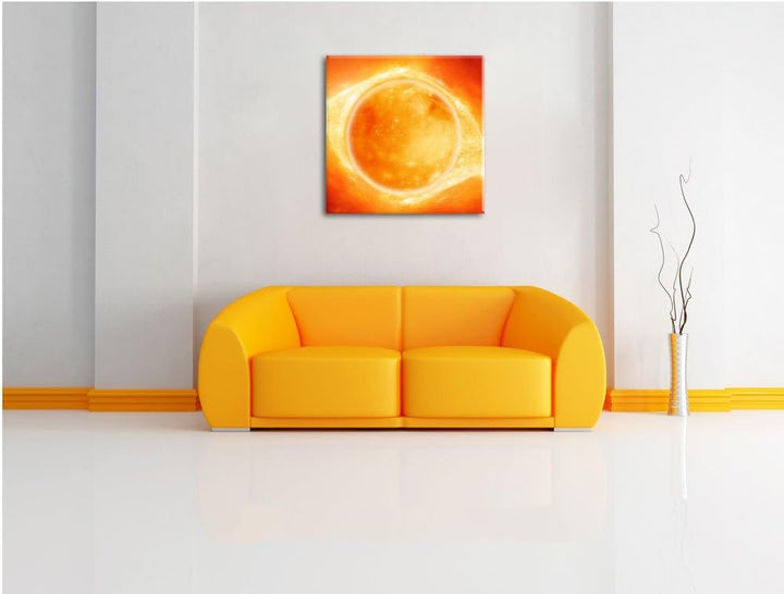 Pixxprint Sonne Feuerball, Format: 70x70 auf Leinwand, XXL riesige Bilder fertig gerahmt mit Keilrah