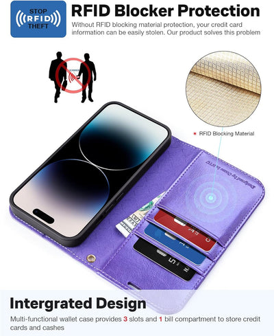 OCASE iPhone 15 Pro Hülle(2in1) Leder Stossfestes Case [Abnehmbare magnetische Hülle] [Kabelloses La