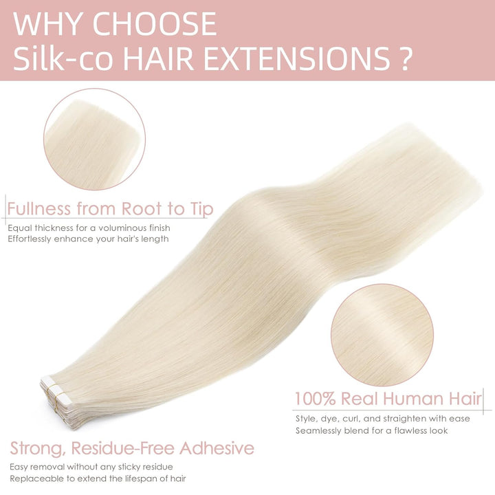 Silk-co Tape Extensions Echthaar 20stk, Remy Tape in Extensions Haarverlängerung, Skin Weft Echthaar