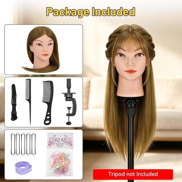 Yofuly 18 inch Trainingsköpfe für Friseure Übungskopf, 100% Echthaar Kosmetik Schaufensterpuppenkopf
