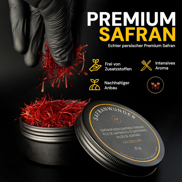 Safran Fäden, 25g Premium Safranfäden der höchsten Qualitätsstufe - Klasse 1 (Super Negin), 25g