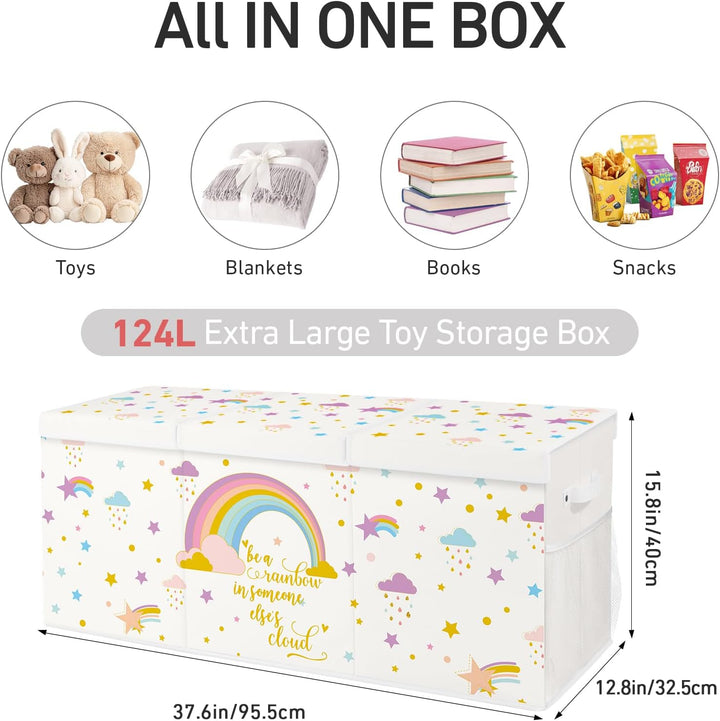 Spielzeugkiste Aufbewahrungsbox mit Deckel Kinder 96 x 32 x 40 cm, Faltbare und Platzsparend für Kin