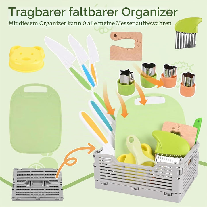 15 Stück Kindermesser, Mit Faltbarer Aufbewahrungsbox Und Schürzen, Für Kindermesser Ab 3 4 5 6 Jahr