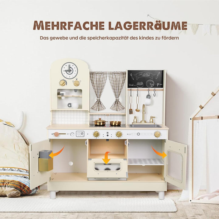 EDUBEBO Kinderküchen-Spielset, höhenverstellbar, mit verschiedenen Küchenzubehörteilen, ideales Roll