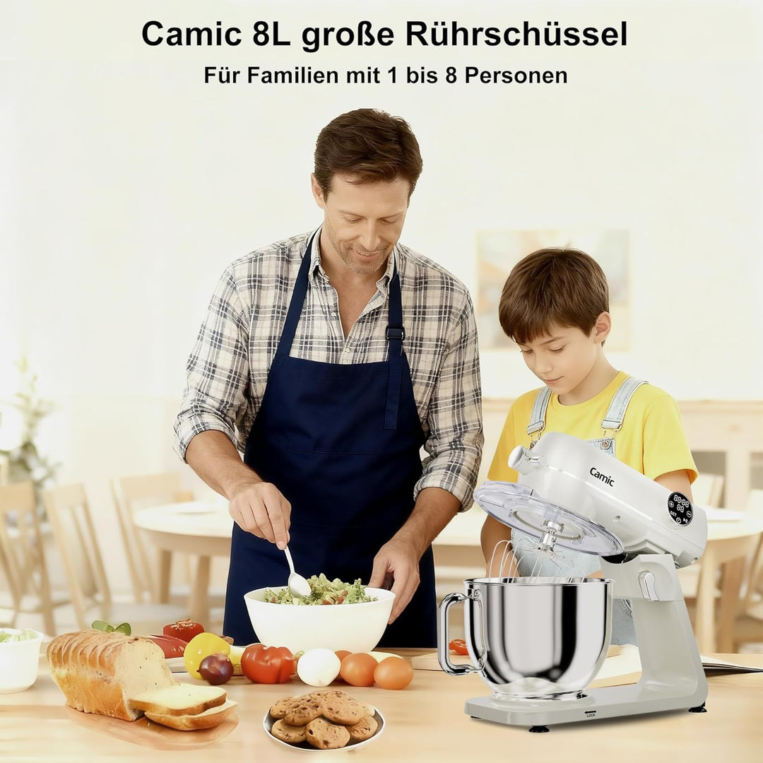 Camic Küchenmaschine 1800W, 8L Knetmaschine aus Vollmetall mit 10 Stufen, digitaler Touchscreen, Tim