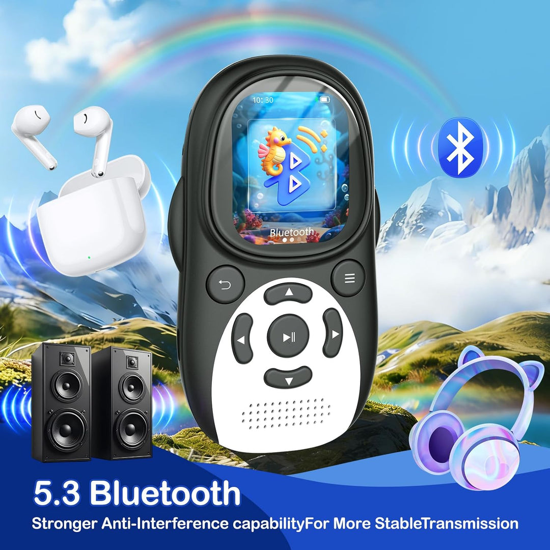 64GB MP3 Player Kinder, Bluetooth 5.3 Lautsprecher Pinguin Design Tragbarer Musikplayer mit 2" IPS B