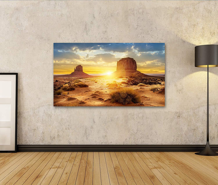 islandburner Bild auf Leinwand Sonnenuntergang Bei Den Sisters Im Monument Valley In Den Usa Bilder