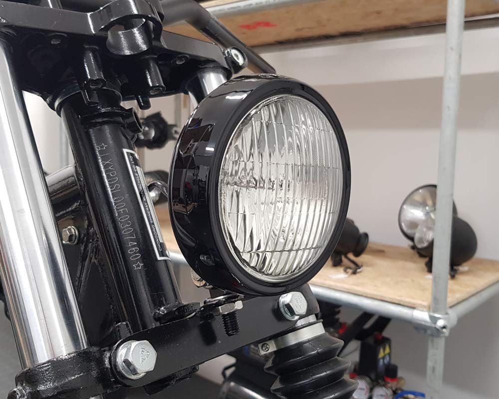 5" Frontscheinwerfer Motorrad - Schale - 12V 55W in Glanz Schwarz für Projekt Massgefertigt Fahrrad