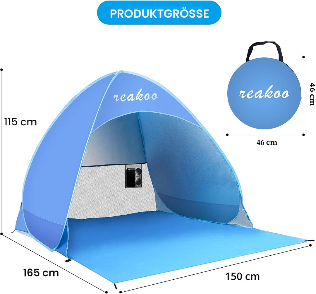 Strandmuschel Pop Up UV Schutz 50+, Tragbar Gross Strand Zelt, Automatisches Strandmuschel, Windschu