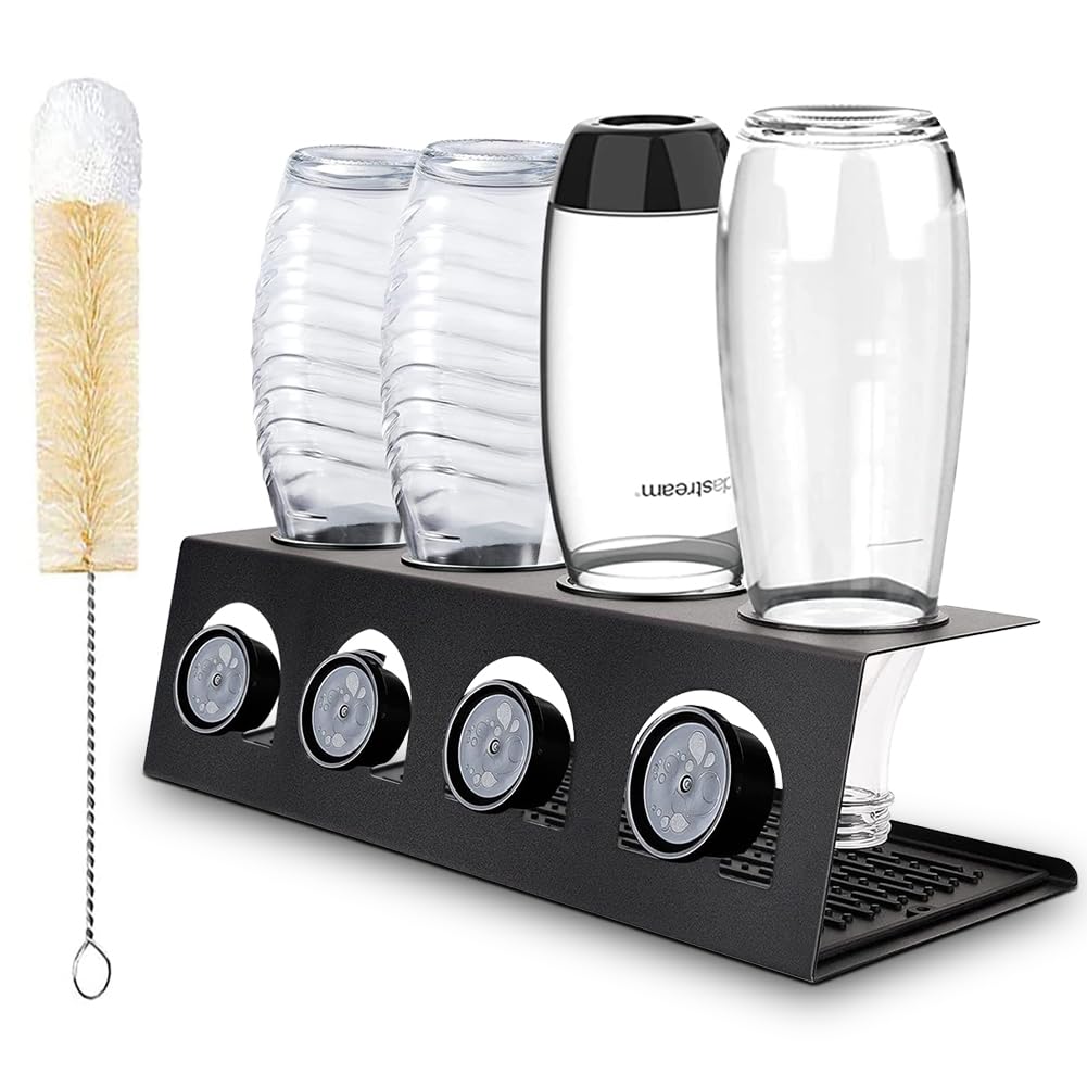 Flaschenhalter für Soda Stream 4er Flaschen Edelstahl Abtropfhalter Abtropfständer mit Deckelhalter