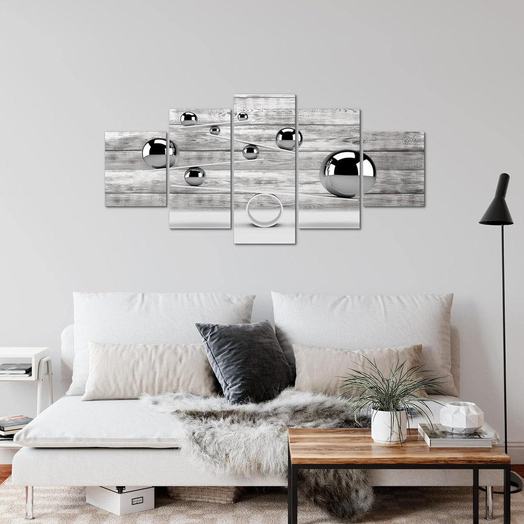 Runa Art Wandbilder 3D Kugeln 5 Teilig Bild auf Vlies Leinwand Deko Wohnzimmer Abstrakt Illusion Gra