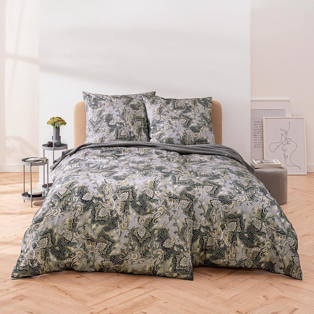 ESTELLA Mako-Satin Bettwäsche Tiberio Silber 1 Bettbezug 135 x 200 cm + 1 Kissenbezug 80 x 80 cm, 1