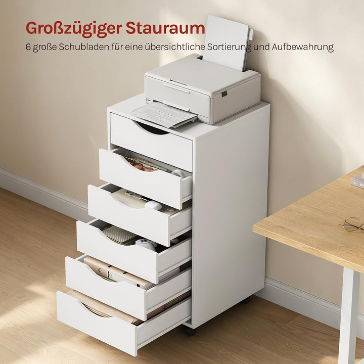 WOLTU Rollcontainer mit 6 Schubladen, mobiler Aktenschrank mit Rollen Weiss 6 Schubladen (78H cm), W