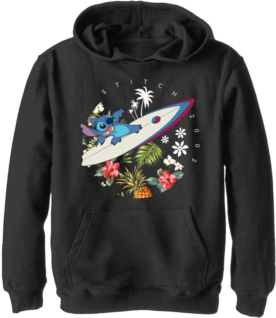 Disney Kids Lilo & Stitch Surfer Dude Youth Pullover Hoodie, Black, X-Large