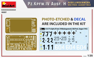 Mini Art 35337 1:35 Pz.Kpfw.IV AUSF.H Aug43 Mit. Nibe. - originalgetreue Nachbildung, Modellbau, Pla