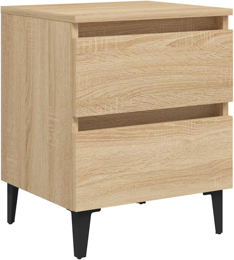 vidaXL 2X Nachttisch mit 2 Schubladen Metallbeinen Nachtschrank Nachtkonsole Nachtkommode Schlafzimm
