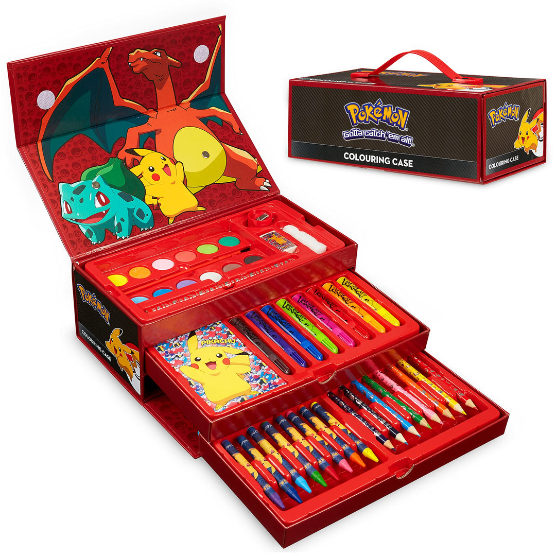 Pokemon Malkoffer Kinder Bastelset Malen Set mit Wasserfarben Filzstifte Buntstifte Wachsmalstifte P