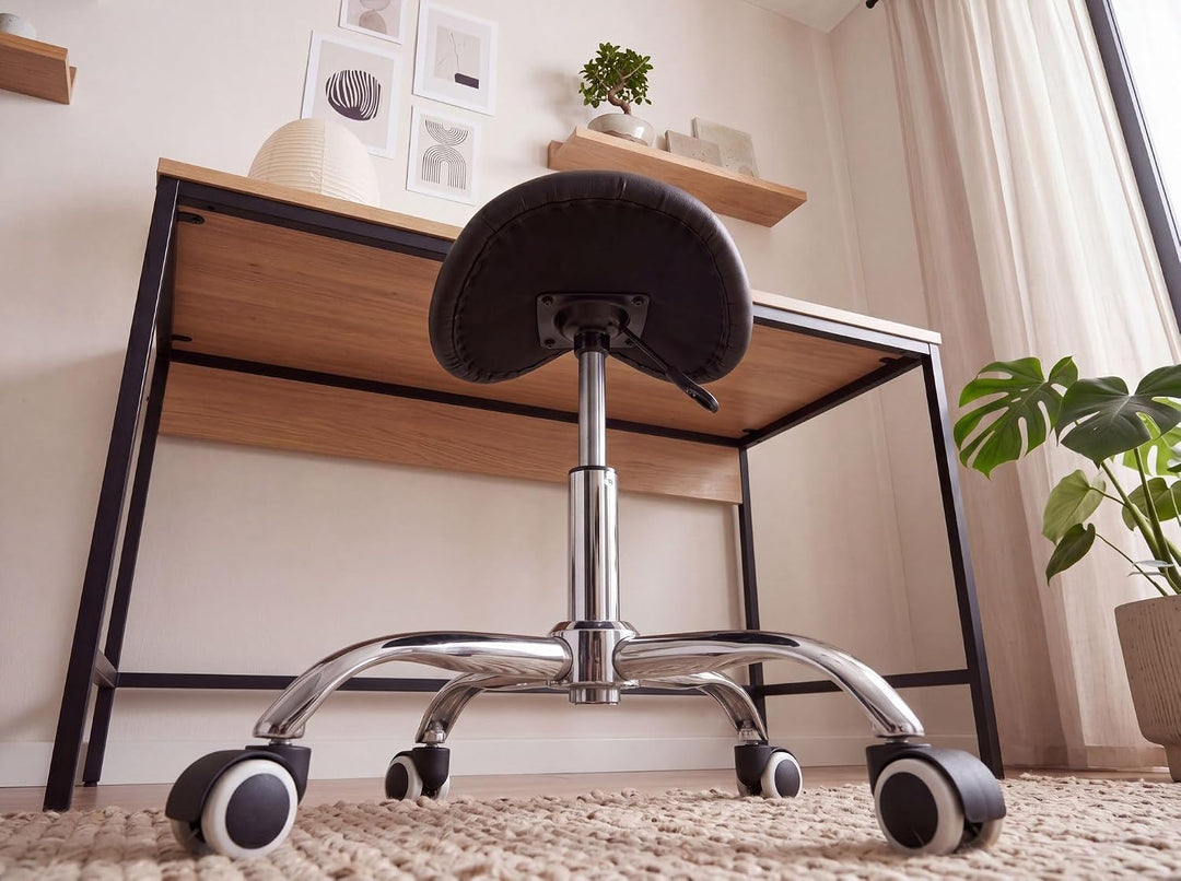 FineBuy Menton - Sattel-Hocker, Arbeitshocker mit Kunstleder-Bezug, Sitzhocker ist höhenverstellbar,