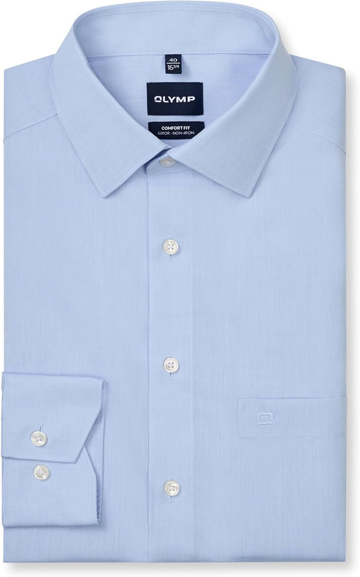 OLYMP Luxor Comfort fit Hemd Langarm New Kent Kragen Chambray Flieder 40 Bleu 11, 40 Bleu 11