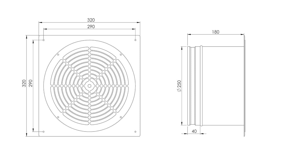 Steinberg14 Weiss Ø 250mm Rohrlüfter Wand Radiallüfter Ventilator Wandflansch Zu-Abluft, Metall Ø 25